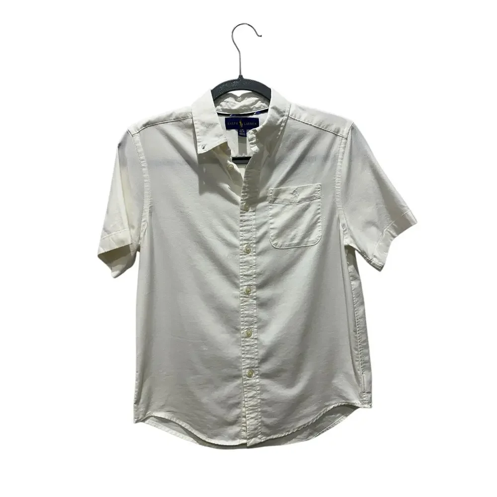 Ralph Lauren Boy’s 14-16 White Button Up Collared Short Sleeve Dress Shirt